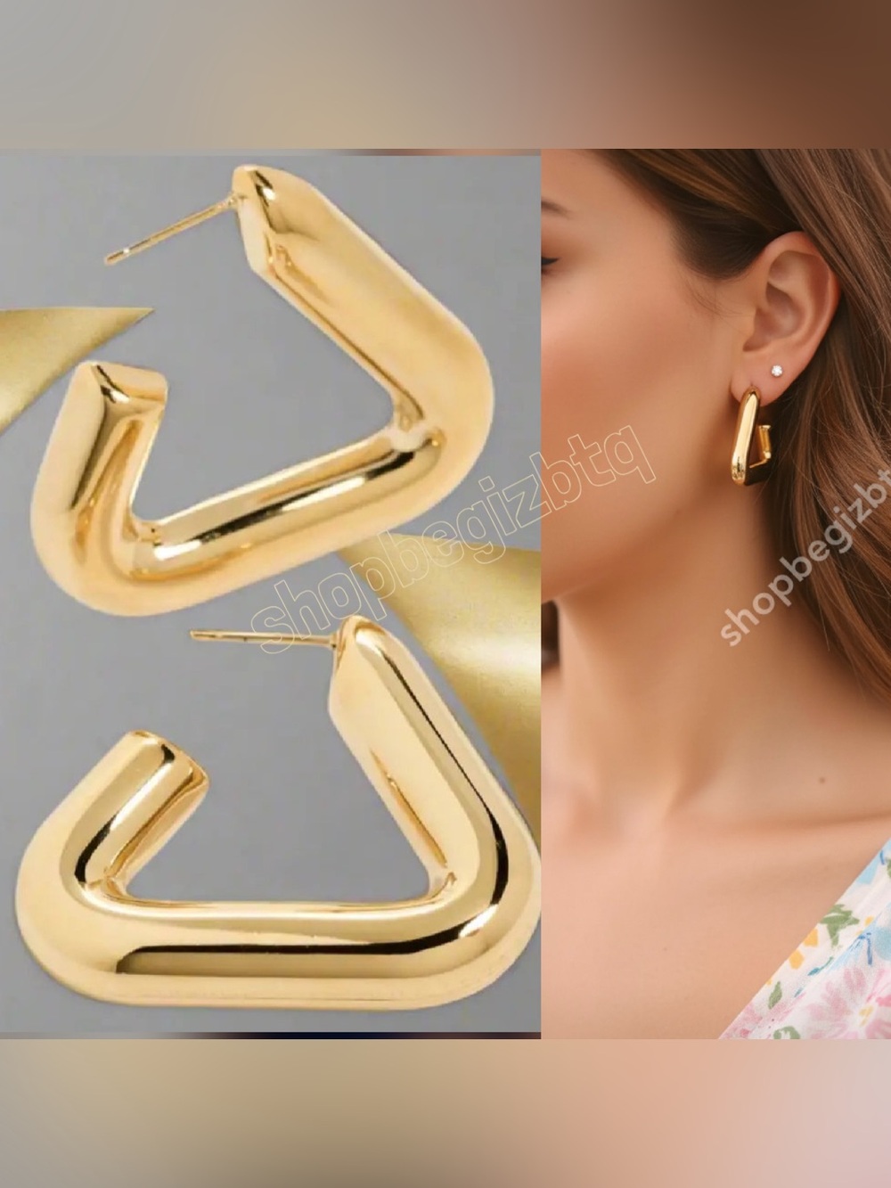 BINKER + ELIZA Authentic Goldie 24K Gold Plated Triangular Hoops Earrings NWT